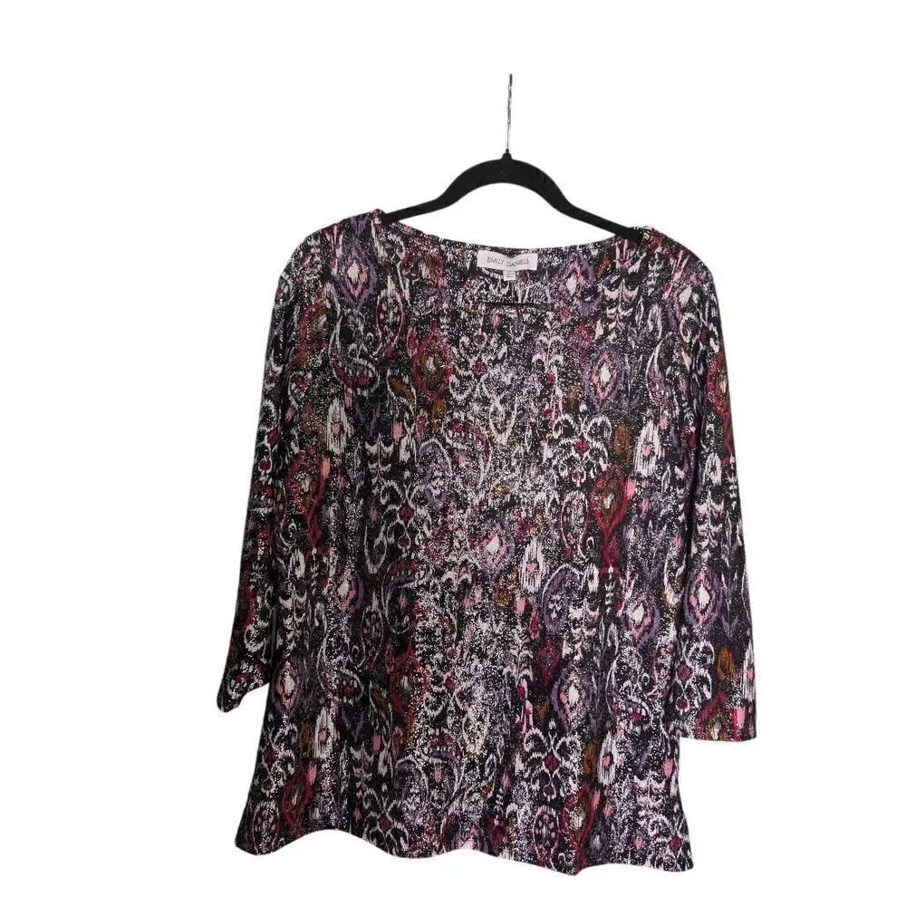 NWT Emily Daniels Women's Multicolor Paisley Sparkle Top Blouse Size Medium